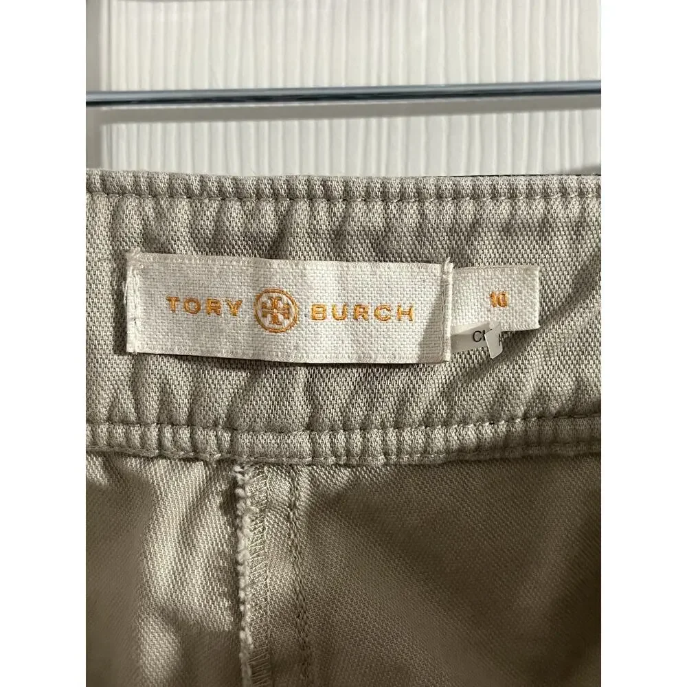 Tory Burch Joss Safari Khaki Pants Blue Cow Leather Sz 10